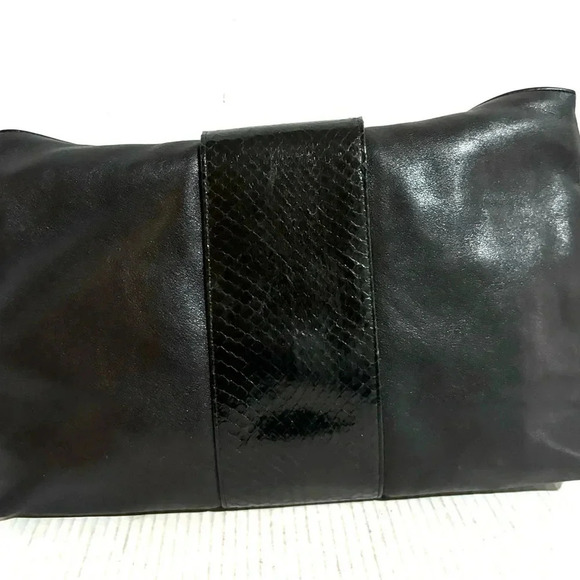 Vintage black snake skin leather clutch bag